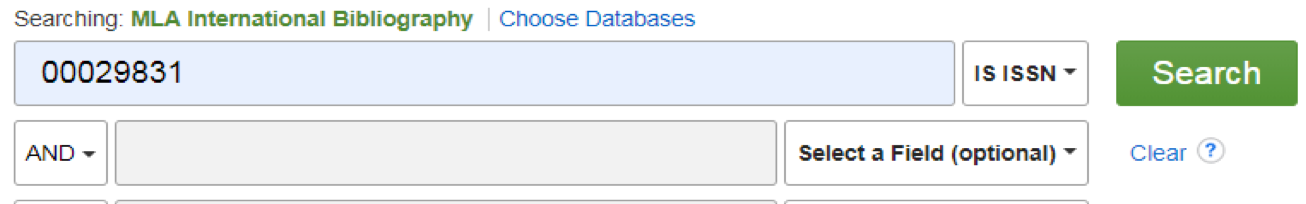 screen shot of database search bar