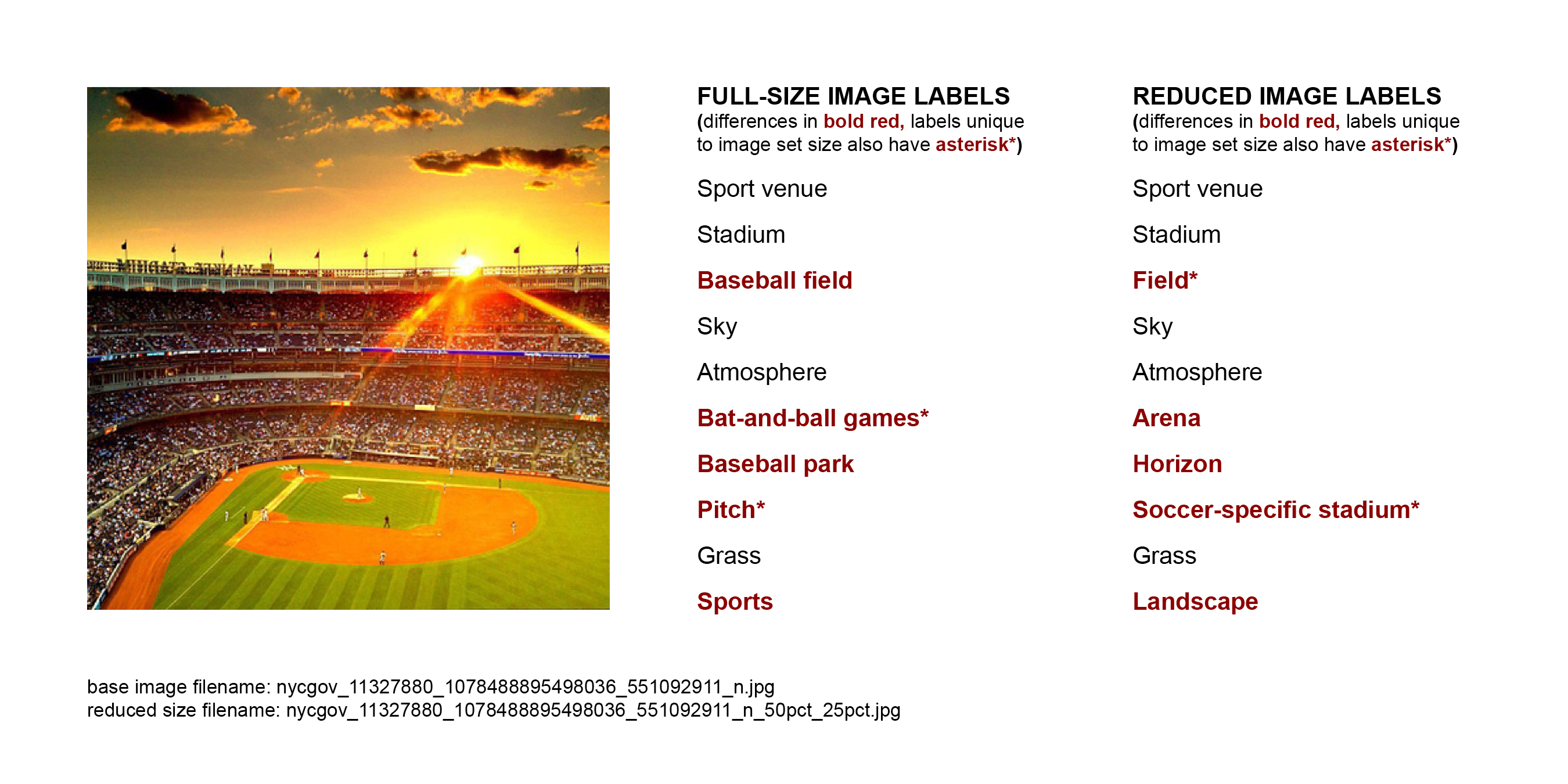 Instagram image of baseball stadium alongside AI content labels